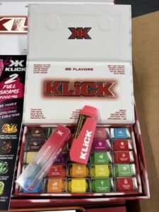 KLICK 2g Disposable What makes KLICK 2g Disposables different from other devices?,How many puffs can a KLICK 2g Disposable provide?,How should a KLICK 2g Disposable be stored?,How do you know when a KLICK 2g Disposable is empty?,Can a KLICK 2g Disposable be recharged?,What battery does a KLICK 2g Disposable use?,How does the airflow system work in a KLICK 2g Disposable?,What safety precautions should be followed when using a KLICK 2g Disposable?,How should a KLICK 2g Disposable be disposed of?,Can temperature affect KLICK 2g Disposable performance?,What causes a disposable vape device to stop working?,How can users maintain consistent device performance?,What are the main components inside a KLICK 2g Disposable?,How does a disposable vaping device operate?,What should consumers check before purchasing a disposable device?,What information is included on KLICK 2g Disposable packaging?